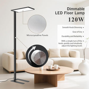 120W LED Floor Lamp with Dual Light Sources & Knob Dimming – Full Spectrum, 4000K, 10000LM