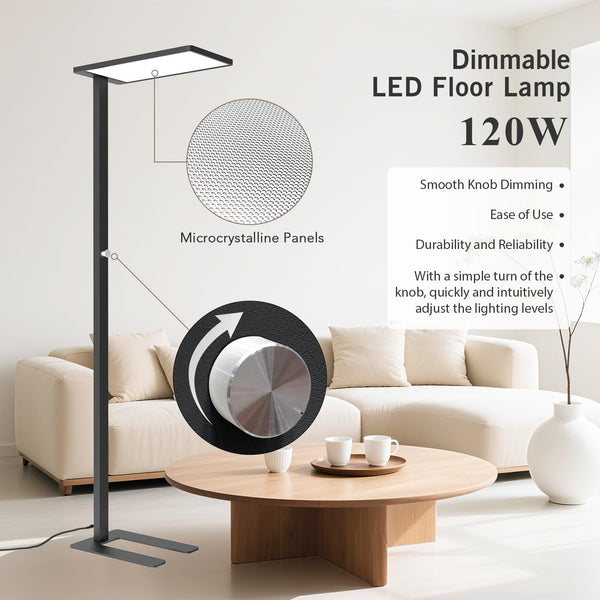120W LED Floor Lamp with Dual Light Sources & Knob Dimming – Full Spectrum, 4000K, 10000LM