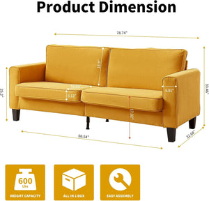 79" 3-Seater Linen Sofa with Adjustable Seat & Removable Covers