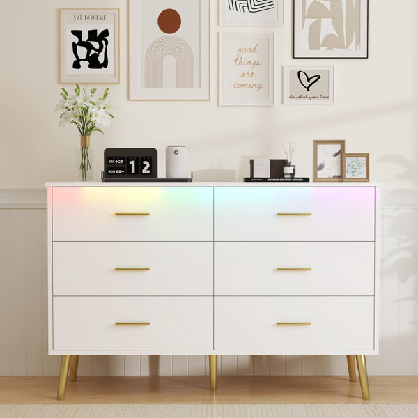 6-Drawer Wood Dresser with LED Light