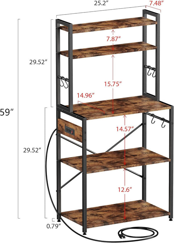 Kitchen Bakers Rack with Power Outlet and Storage Cabinet