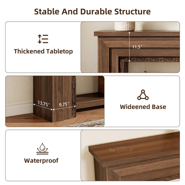 Wood Console Table with Double-Layer Open Storage — Rustic Brown