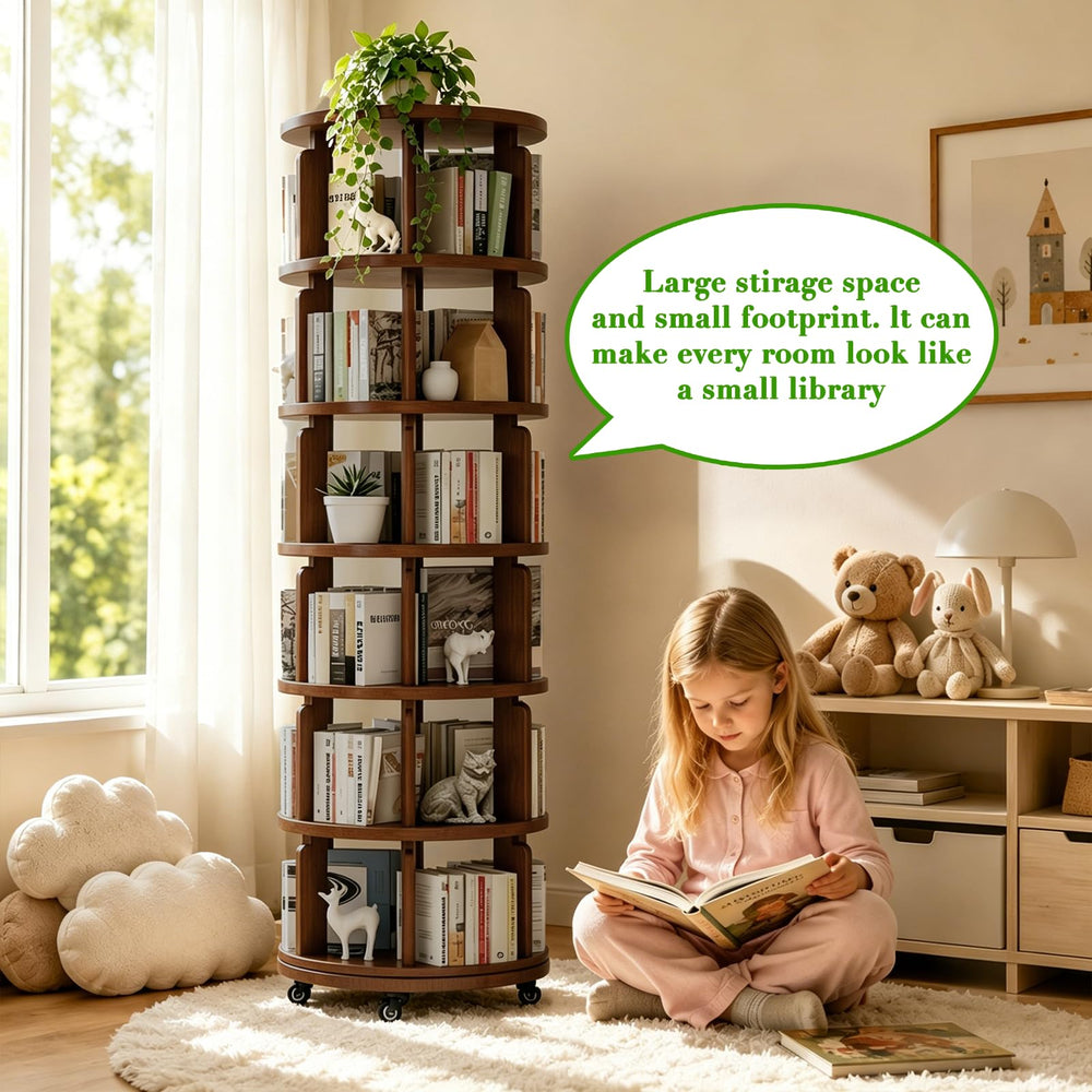 6-Tier 360° Rotating Bookshelf with Wheels