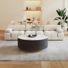 Round Coffee Table with Drawers & Sintered Stone Top
