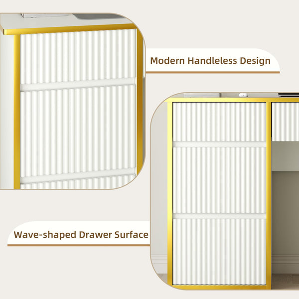 47-Inch Fluted Computer Desk with File Drawer and Storage