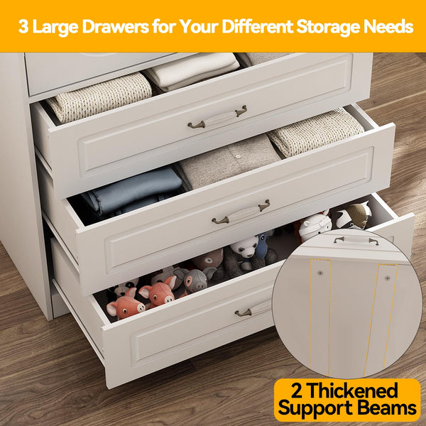 Armoire Wardrobe Closet with Drawers, LED Light & Hanging Rod