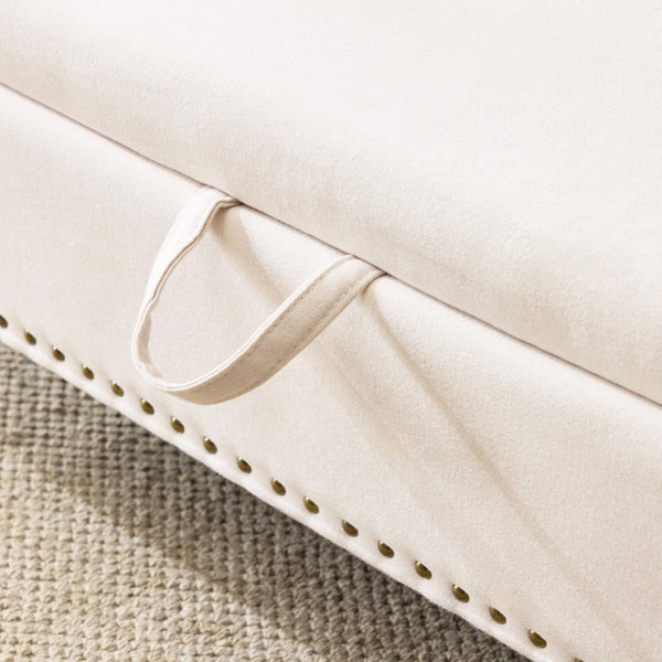 Upholstered Storage Bench with Rolled Arms & Nailhead Trim