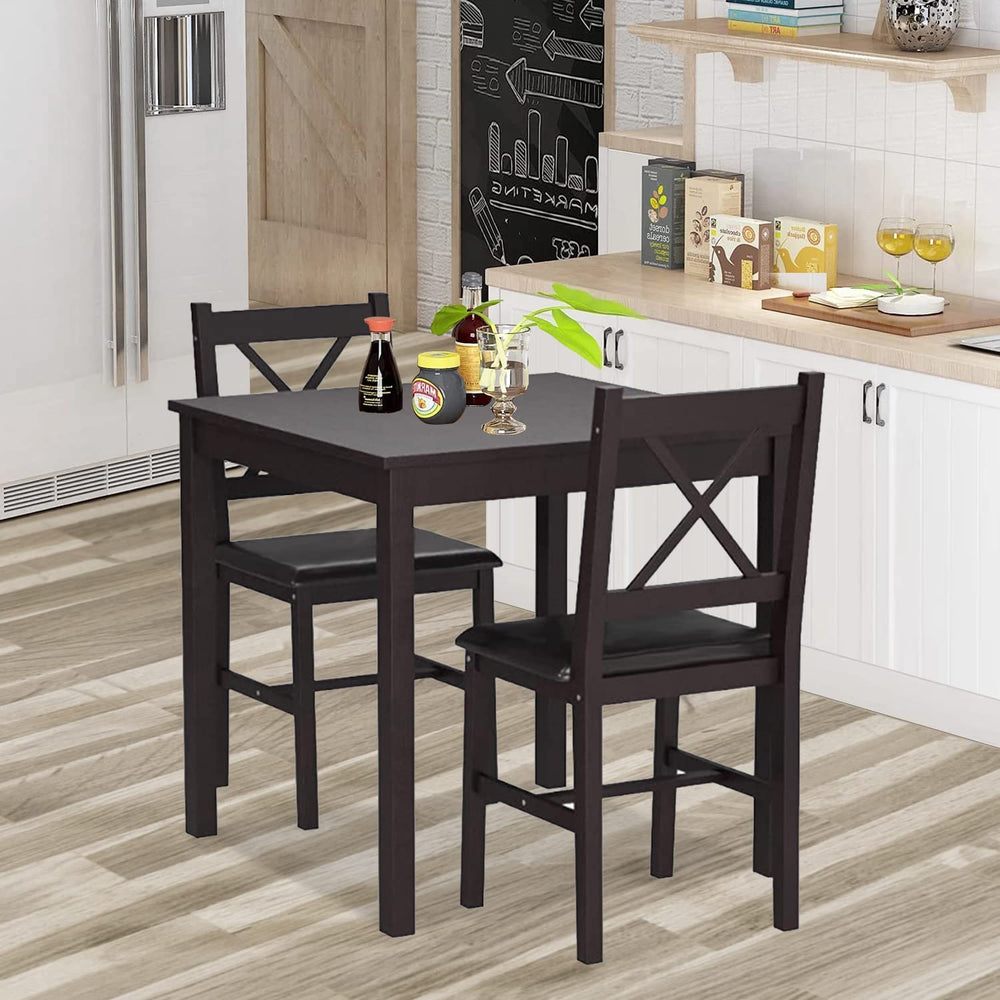 3-Piece Solid Wood Dining Table Set with Upholstered Chairs