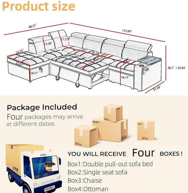 U-Shaped Sectional Sleeper Sofa with Pull-Out Bed