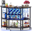 47.3" LED Bar Cabinet with Power Outlet & 4-Tier Storage