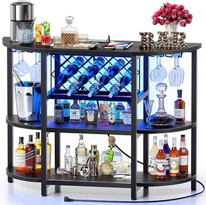 47.3" LED Bar Cabinet with Power Outlet & 4-Tier Storage