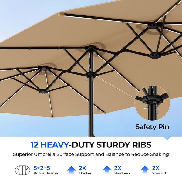 15ft Double-Sided Patio Umbrella with Base & RGB LED Lights