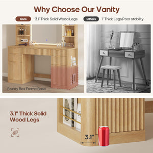Fluted Makeup Vanity Desk with Mirror & Lights