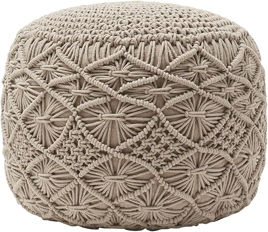 Hand Knitted Cotton Macrame Pouf Ottoman