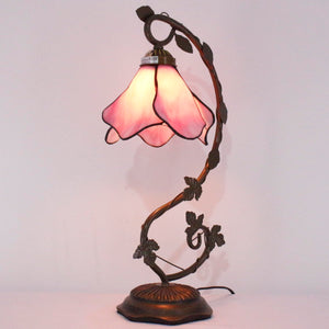 Tiffany Style Pink Stained Glass Table Lamp 21 Inch