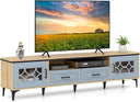 Tangkula Farmhouse TV Stand for TVs up to 80”, 71” Entertainment Center with 2 Drawers, 2 Cabinets & Compartment, with 7 Raised Metal Legs, Wood Media TV Console Table for Living Room (Antique White)