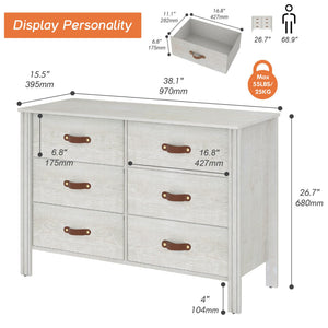 6-Drawer Dresser with Fabric Drawers – Off White