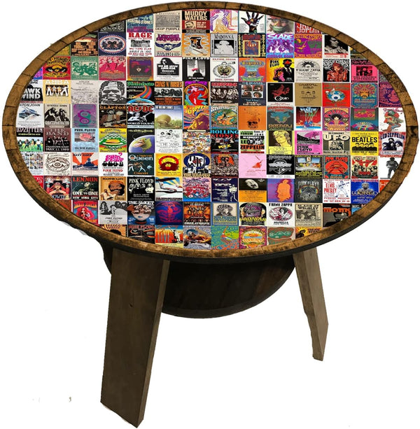 Round Music-Themed End Table with Shelf for Bar or Pub