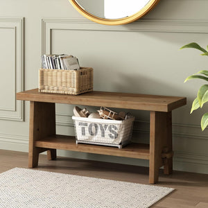 Solid Wood Farmhouse Entryway Bench
