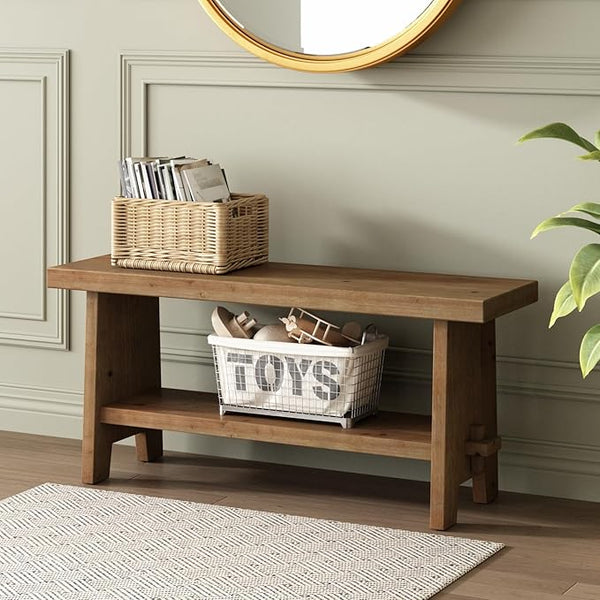 Solid Wood Farmhouse Entryway Bench