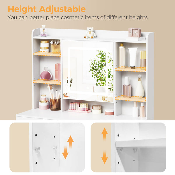 Lighted Makeup Vanity Desk with Mirror, Drawers & Storage