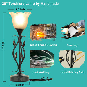 Dimmable Touch Table Lamps Set of 2 with USB Port & Glass Flower Shade