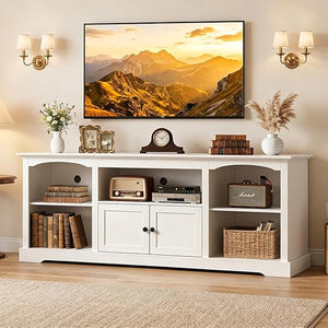 LUCKLIFE 71" TV Stand for TVs up to 80 Inch,Modern Farmhouse Entertainment Center with Arched Cabinet Doors & Open Adjustable Storage Shelves,Media Console Table for Living Room (Black, 71 inch)