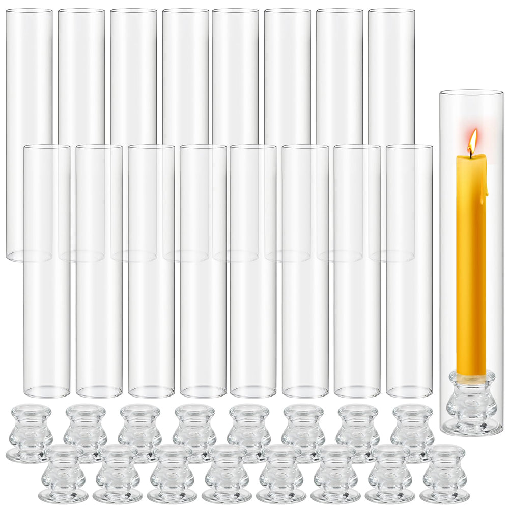 Clear Glass Hurricane Candle Holders Set of 16