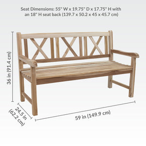 2-Person Teak Outdoor Garden Bench with Crossback