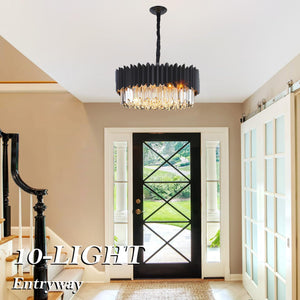 Black Crystal Chandelier 24 Inch – 5-Tier Modern Ceiling Light