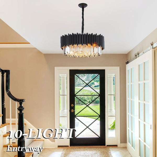 Black Crystal Chandelier 24 Inch – 5-Tier Modern Ceiling Light
