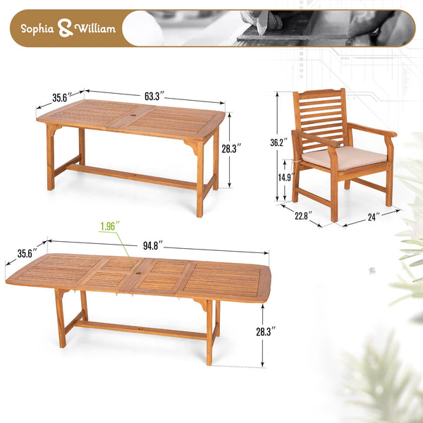 9-Piece Expandable Acacia Wood Patio Dining Set with 8 Chairs