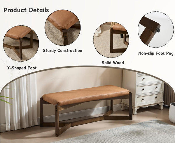 Upholstered Entryway & Bedroom Bench with Y-Leg Wood Frame