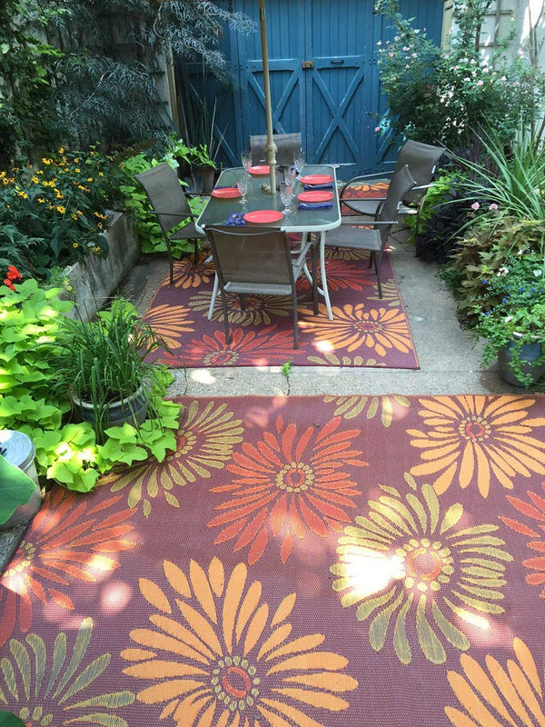 Reversible Outdoor Plastic Rug – Daisy Rust 6' x 9'