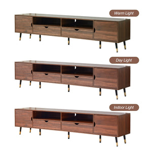 Mid-Century Modern TV Stand for 85 Inch TVs – Walnut Wood Media Console
