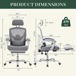 Ergonomic Office Chair with Footrest & Reclining Mesh Back