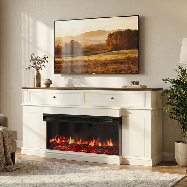63" Fireplace TV Stand with 3-Sided Electric Fireplace