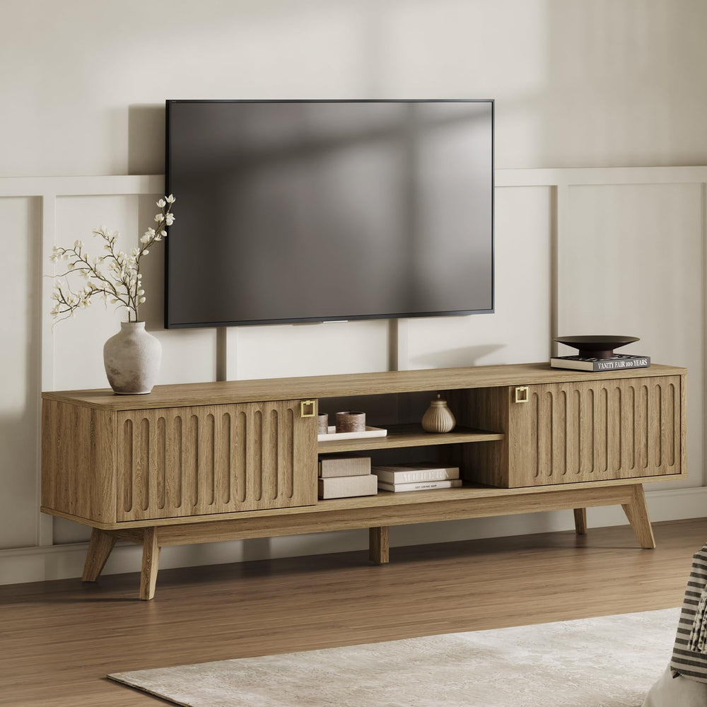 70" Fluted TV Stand with Storage Cabinets