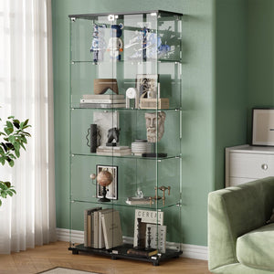 Glass Display Cabinet with Tempered Glass Shelves & Locking Doors