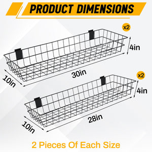 Slatwall Wire Storage Baskets – 4 Pack (30" & 28" Steel Wall Organizers)