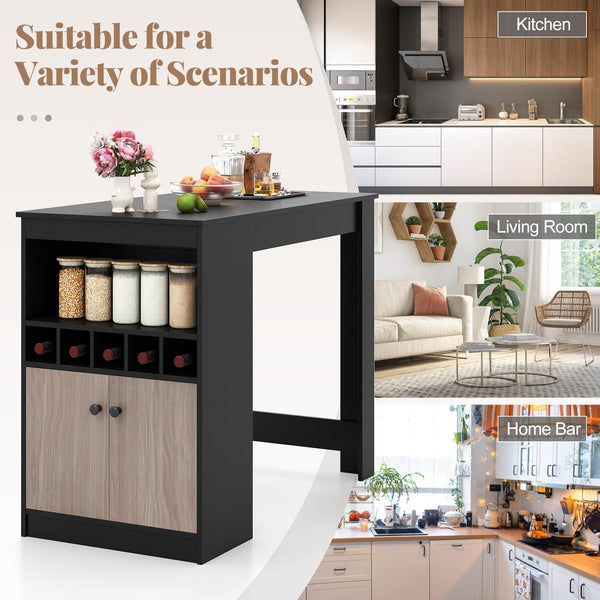 48" Bar Table with Storage Cabinet & Wine Rack
