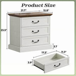 Farmhouse Nightstand with Charging Station & 3 Drawers