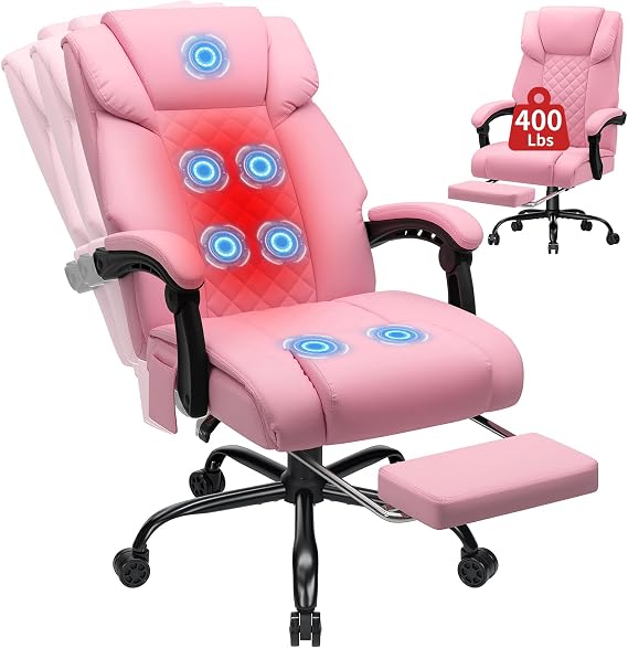 HOFFREE Heated Office Chair Massage Desk Chair with Heat 400lbs Executive Reclining Home Desk Chair with Footrest,Linkage Armrests for Heavy People(Black)