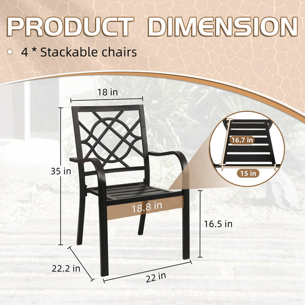 Stackable Metal Patio Dining Chair with Armrest