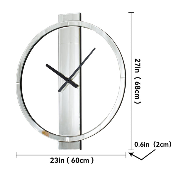Large Mirror Wall Clock with Round Glass Face
