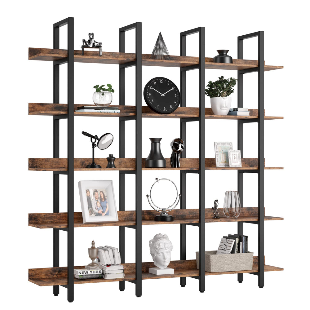 Triple Wide 5-Tier Industrial Bookcase