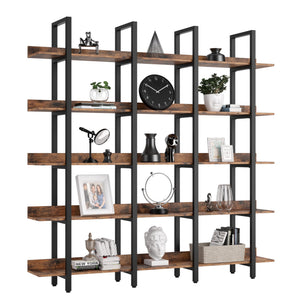 Triple Wide 5-Tier Industrial Bookcase