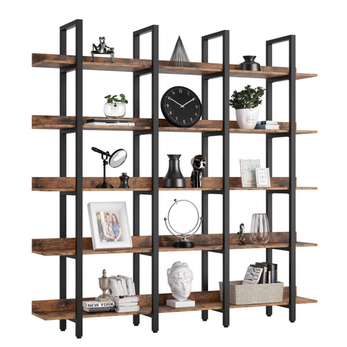 Triple Wide 5-Tier Industrial Bookcase