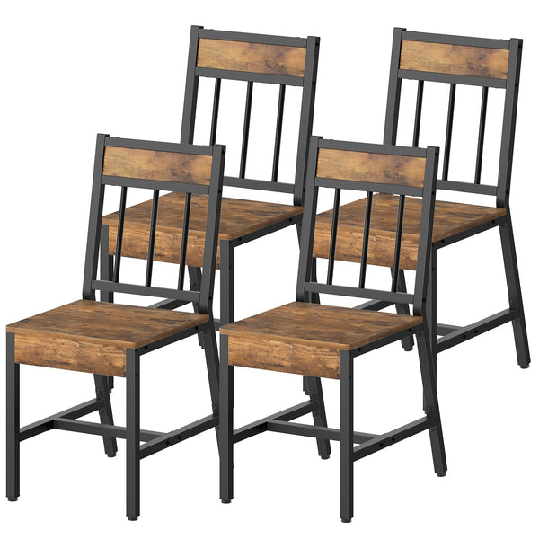 Industrial Dining Chairs Set with Metal Frame & Slanted Back