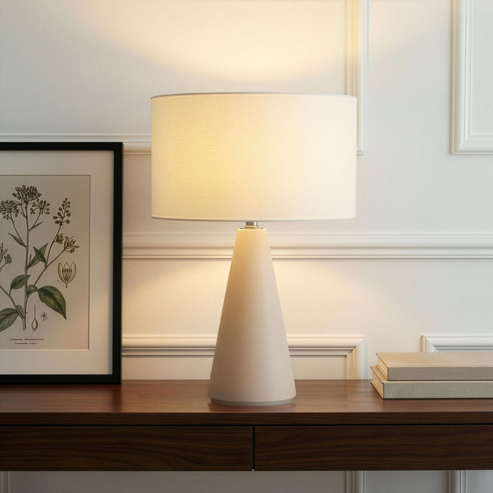 Cement Base LED Table Lamp with Cotton Drum Shade